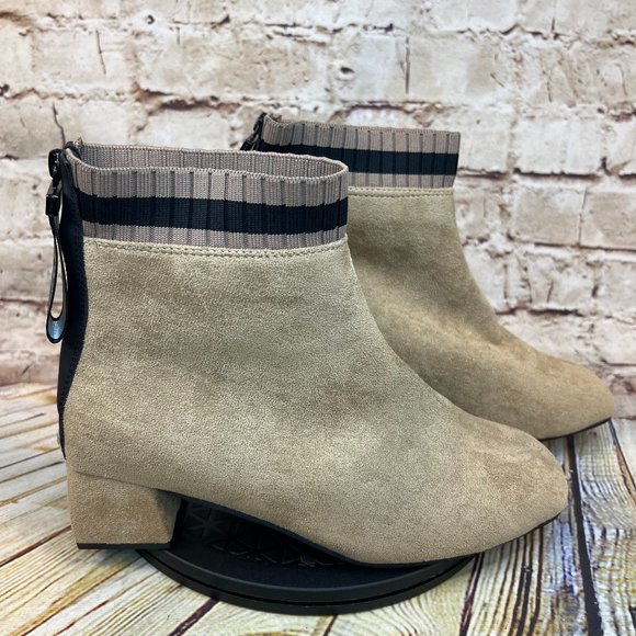 Winter Womens Tan Square Block Heel Zip Knit Trim Ankle Boots Booties Size 41 - Picture 1 of 9
